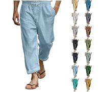 Pantaloncini in lino a 3/4 da uomo pantaloni della tuta elastici in vita da uomo larghi pantaloncini a gamba lunga comodi pantaloni Capri traspiranti gambe dritte pantaloni da jogging con tasche