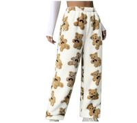 Pantaloncini in pile Teddy da donna, modello orso, in pile termico, morbidi e soffici, pantaloni da tempo libero invernali, pantaloni comodi e larghi, con elastico in vita, pantaloni in pile per la