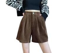 Pantaloncini in velluto a coste da donna, morbidi pantaloncini casual plissettati con tasche, culottes elastici a vita alta, corti, estivi, a gamba larga, bermuda corti con cintura, pantaloni caldi