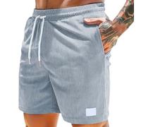 Pantaloncini in velluto a coste da uomo, comodi, traspiranti, a tinta unita, leggeri, con tasca, corti, eleganti, estivi, elasticizzati, in vita, con coulisse, casual, per tutti i giorni, Grigio, M