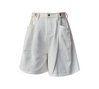 Pantaloncini jeans 2026 a gamba larga arrotolati per donna a vita alta, versatili e larghi, in stile sottile, da donna, bianco, XL