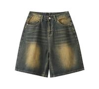 Pantaloncini Jeans da uomo a taglio dritto, Bermuda con chiusura a bottone con zip, pantaloncini e bermuda Baggy in denim con passanti in cintura e tasche a mezza lunghezza, per primavera, estate