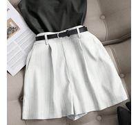 Pantaloncini larghi casual e versatili in stile francese, a righe, kaki, a gamba ampia, pantaloncini bermuda da donna, per primavera ed estate L,M,S,XLColore unicoTessuto intrecciato