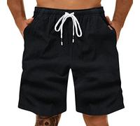 Pantaloncini larghi dritti da uomo in cotone e lino hawaiano surf nuoto costume da spiaggia in vita cravatta regolabile lunghezza al ginocchio pantaloncini da uomo vestibilità dritta casual pantaloni