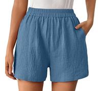 Pantaloncini larghi e leggeri in Jeans da donna, pantaloncini estivi per la spiaggia e lo yoga casual su misura a pieghe a gamba larga con tasche, #214, S