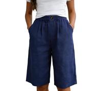 Pantaloncini Lino Donna, Bermuda Donna Estivi Pantaloni Corti Estivi Con Tasche Bermuda Pantaloncini Lavoro Casual Gamba Larga Shorts Sportivi Pantaloncini Cotone Corti Per La Spiaggia Il Tempo Libero