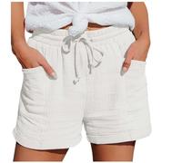 Pantaloncini Lino Donna Estivi Larghi Comodi Pantaloncini in Cotone e Lino con Tasche Elastico Sportivi Pantaloni Corti Estivi Casual con Coulisse a Vita Alta
