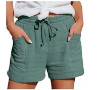 Pantaloncini Lino Donna Estivi Larghi Comodi Pantaloncini in Cotone e Lino con Tasche Elastico Sportivi Pantaloni Corti Estivi Casual con Coulisse a Vita Alta