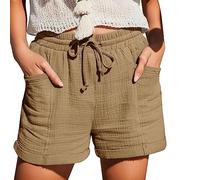 Pantaloncini Lino Donna Estivi Larghi Comodi Pantaloncini in Cotone e Lino con Tasche Elastico Sportivi Pantaloni Corti Estivi Casual con Coulisse a Vita Alta
