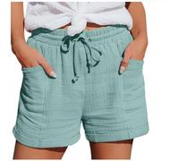 Pantaloncini Lino Donna Estivi Larghi Comodi Pantaloncini in Cotone e Lino con Tasche Elastico Sportivi Pantaloni Corti Estivi Casual con Coulisse a Vita Alta