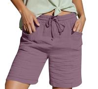 Pantaloncini Lino Donna, Pantaloni Cotone Donna Estivi Shorts Donna Cotone con Elastico Pantaloni Corti Leggeri Pantaloncino Mare Leggero Casual Short Lino Donna per Spiaggia Sport E Tempo Libero