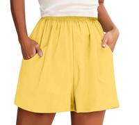 Pantaloncini Lino Donna, Pantaloni Donna Estivi Curvy Pantaloncini in Lino Corti Leggeri Cotone Comodi Pantaloncini Corti con Tasche Shorts Donna per La Spiaggia Il Tempo Libero