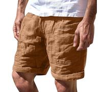 Pantaloncini Lino Uomo, Pantaloncini Uomo Bermuda Cotone Pantaloncini da Spiaggia Sportivi,Leggero a Colore Unico con Vita Elastico E Taglio Ampio, con Tasche, in Tessuto, Yoga Comodo Pantaloncino