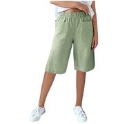 Pantaloncini lunghi al ginocchio da donna casual a righe estivi con tasche da donna comodi bermuda larghi pantaloncini lunghi da donna pull on elastico in vita, 1 verde., XXX-Large