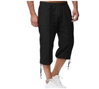 Pantaloncini lunghi da uomo a 3/4 sotto il ginocchio, in lino, larghi, con coulisse, pantaloni casual da corsa, escursionismo, pantaloncini estivi per il tempo libero, pantaloni da jogging leggeri,