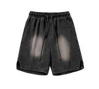 Pantaloncini Mare Uomo - Pantaloncini in Denim Vecchio Stile da Uomo Taglio Spaccato Pantaloni da Lavoro Estivi retrò da Uomo Cinque Minuti (Black XXL)