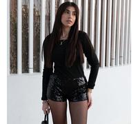 Pantaloncini mini da donna a vita super bassa, con paillettes luccicanti, adatti per l'estate, la spiaggia, la laurea, la Pasqua, i concerti, le vacanze a Nashville, il ballo di fine anno, lo stile pu