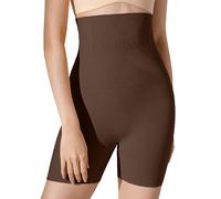 Pantaloncini modellanti a vita alta beige da donna, modellanti senza | Capo in nylon con vita alta e taglio a metà coscia, mostrato in una finitura beige tinta unita per uno strato di base