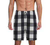 Pantaloncini morbidi di sonno degli uomini bianchi e neri del plaid, comodi salotti che dormono i pantaloni degli indumenti da notte respirabili di estate, Nero , XL