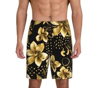 Pantaloncini morbidi di sonno degli uomini dei fiori dell'oro e del nero, comodi salotti che dormono i pantaloni degli indumenti da notte traspiranti di estate