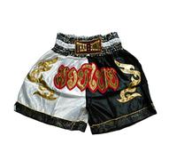 Pantaloncini Muay Thai Bianchi e Neri - Abbigliamento da combattimento di alta qualità per performance massime. Pantaloni corti da boxe, Thailandia, kickboxing, MMA, boxe, sport, allenamento in