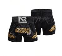 Pantaloncini neri da Muay Thai stile boyfriend, uomo, stile boyfriend, uomo, patchwork, ricamo, pantaloncini da boxe, grappling, combattimento, kickboxing, palestra, squadra L,M,S,XLRaso