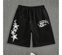 Pantaloncini neri da uomo con coulisse | Stampa a stelle e grafica "Scintilla di vita", stile streetwear, stile anni 2000 L,M,S,XL,XS,XXLTessuto in maglia