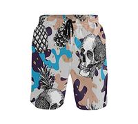 Pantaloncini Pineapple,Skull Pineapple Camouflage Costume Uomo Mare Asciugatura Rapid Pantaloncini da Bagno Vintage Swim Shorts per Spiaggia Piscina Campeggio 3XL