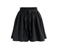 Pantaloncini plissettati allentati casual estivi da donna con coulisse in vita elastica a gamba larga Culottes Shorts, Nero , 52