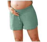 Pantaloncini Premaman con Pieghe Doppio Donna Coulisse sotto Ventre Cotone Vita Elastica Tasche Casual Pantaloni Corti Estivi