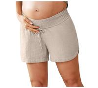 Pantaloncini Premaman con Pieghe Doppio Donna Coulisse sotto Ventre Cotone Vita Elastica Tasche Casual Pantaloni Corti Estivi
