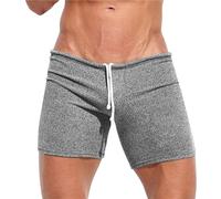 Pantaloncini sexy da uomo, vestibilità aderente, comodi, con coulisse, tinta unita, a vita bassa, leggeri, corti, eleganti, casual, taglie forti, estivi, per vacanze, spiaggia, S-3XL, Grigio scuro, S