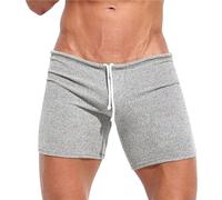 Pantaloncini sexy da uomo, vestibilità aderente, comodi, con coulisse, tinta unita, a vita bassa, leggeri, corti, eleganti, casual, taglie forti, estivi, per vacanze, spiaggia, S-3XL, Grigio, S