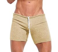 Pantaloncini sexy da uomo, vestibilità aderente, comodi, con coulisse, tinta unita, a vita bassa, leggeri, corti, eleganti, casual, taglie forti, estivi, per vacanze, spiaggia, S-3XL, cachi, S