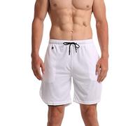 Pantaloncini sportivi 2 in 1 da uomo, leggeri, ad asciugatura rapida, da palestra, per allenamento e sport, con tasche per telefono (colore bianco, taglia 3XL)