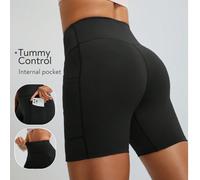 Pantaloncini sportivi a vita alta per donna, Angel Tender, sottili, ad asciugatura rapida e traspiranti, con tasche, adatti per allenamento, corsa, fitness L,M,S,XLColore unicoTessuto