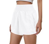 Pantaloncini sportivi da donna con tasche, ad asciugatura rapida, leggeri, corti da corsa, per palestra, sport e allenamento, bianco, M