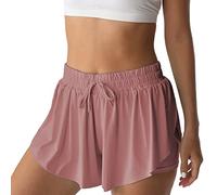 Pantaloncini sportivi da donna dalla linea morbida, per corsa e tennis, shorts ampi 2 in 1, a doppio strato, ad asciugatura rapida, comodi., Rosa scuro, XS