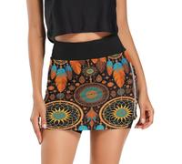 Pantaloncini sportivi da donna multicolori comodi a vita alta con tasca con cerniera, scelta perfetta e alta, Piume indiane tribali Boho, Small Di Più