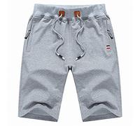 Pantaloncini sportivi da uomo con chiusura lampo, pantaloni corti da uomo, in cotone, elasticizzati, per la palestra, estivi, con tasca, per il tempo libero, da uomo, in tinta unita, per il tempo