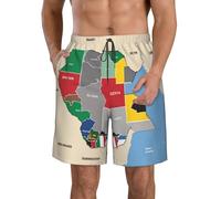 Pantaloncini sportivi da uomo con stampa mappa del Sud Sudan, ad asciugatura rapida, con tasche, per escursionismo, corsa, palestra, bianco, L