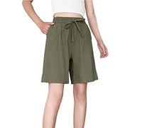 Pantaloncini Sportivi Donna Cotone e Lino Estivi Shorts Palestra Bermuda con Tasche Pantaloni Corti Elastico Taglie Forti Comodi Larghi Pantaloncino Running Eleganti Casual Traspirante Yoga Corsa