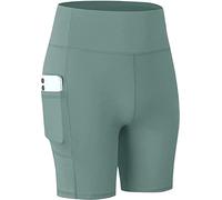 Pantaloncini Sportivi Pantaloncini Biker Donna Estivi Alta Vita Opachi Cycling Allenamento Shorts Pantaloncini Palestra Donna Fitness con Tasche per Gym Running Yoga Leggings Corti (L, Verde)