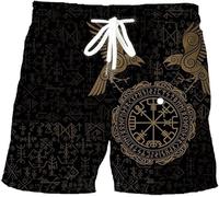 Pantaloncini sportivi vichinghi da uomo Norse Myth Vegvisir Runes Pattern Costume da bagno Pantaloncini sportivi sportivi con stampa 3D con tasche (Color : Vegivisir A, Size : L)