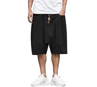 Pantaloncini Squadre Calcio Pantaloni Corti in Cotone Casual Moda da Uomo Pantaloni Larghi Harem a Cavallo Basso Pigiama Estivo (Black, XXXXL)