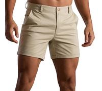 Pantaloncini Uomo Eleganti Slim Fit con Risvolto, Pantaloni Corti Tinta Unita con Tasche Laterali, Bermuda Basic Stile Casual, Ideali per Aperitivi Serali O Uscite in Città (Khaki, L)