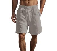 Pantaloncini Uomo in Lino, Leggero Shorts a Colore Unico, Estivi, con Elastico, per Il Tempo Libero, con 2 Tasche, Adatti per Spiaggia e Vacanze (A01-Grey, L)