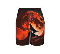 Pantaloncini Wolf Howling Full Moon Red Black Calzoncini da Bagno Regolabile Costume Uomo Mare Vintage Swim Shorts per Piscina Spiaggia All'Aperto S