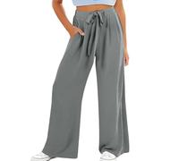 Pantaloncini Y2K da ragazza, larghi e scolastici, con coulisse, stile palazzo fluido, a vita alta, gamba larga, joggers, tinta unita, a colori solidi, per l'estate, Grigio, 12-13 Anni