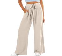 Pantaloncino ampio da scuola Y2K per ragazze con elastico - Stile estetico - Pantaloni palazzo fluidi a vita alta - Pantaloni da jogging tinta unita estivi, beige, 10-11 Anni